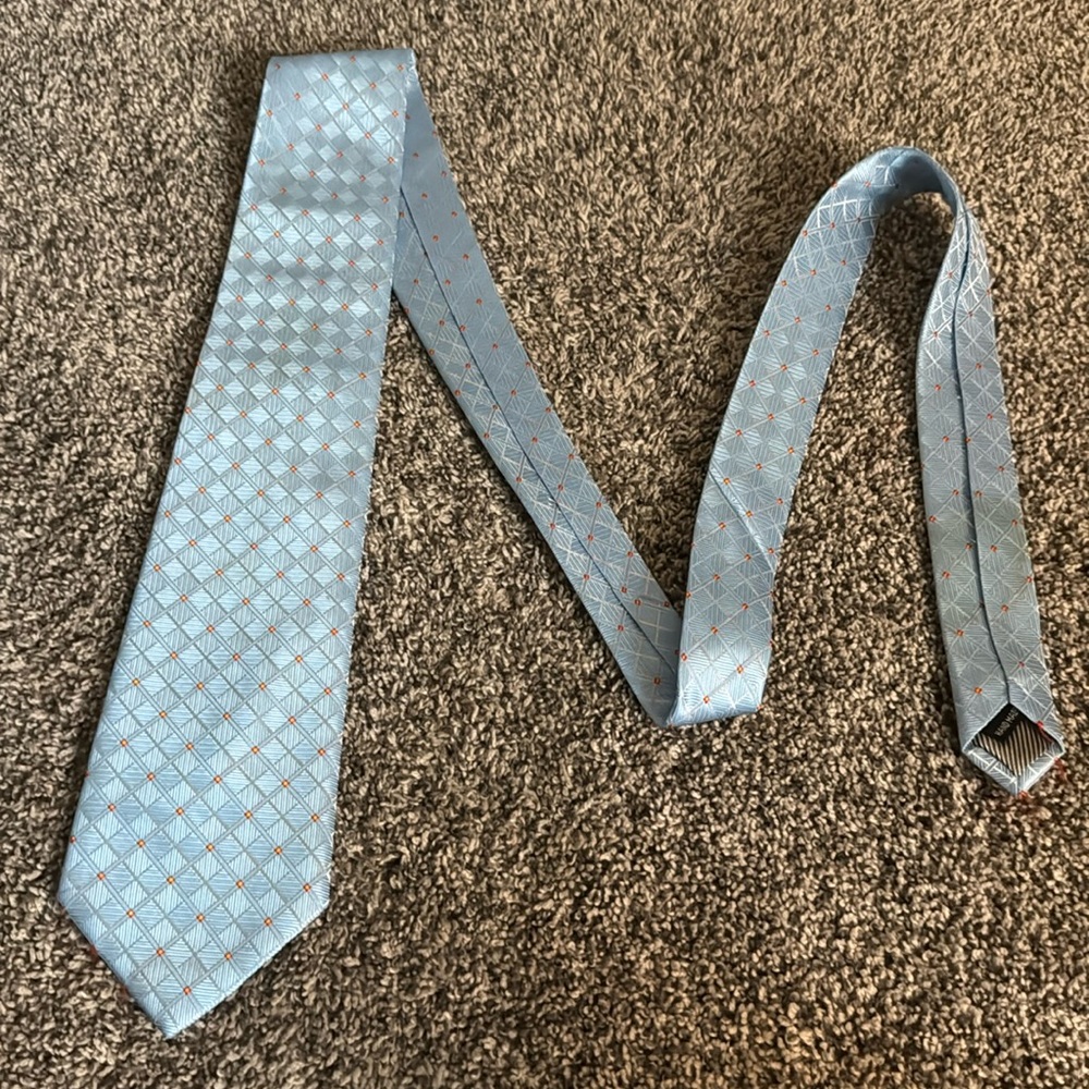 Tie Rack London Light Blue/Orange Textured Men’s Neck Tie 100% Silk